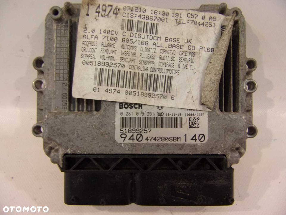 ALFA ROMEO GIULIETTA 2.0 MTJ KOMPUTER SILNIKA 51899257