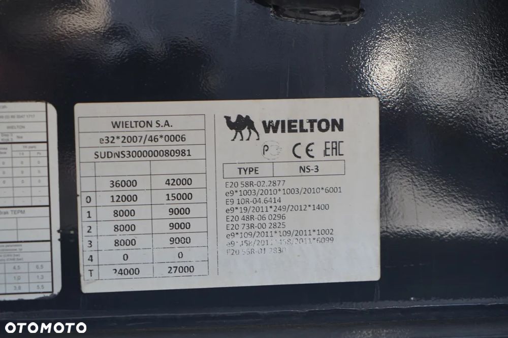 Wielton / FIRANKA STANDARD / MULDA DO STALI - 9 M  / OŚ PODNOSZONA / SAF / DACH PODNOSZONY / - 33