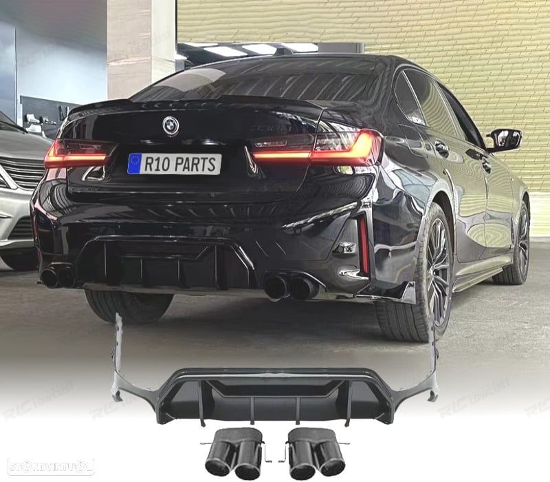 DIFUSOR BMW G20 G21 LCI 23-25 LOOK M PERFORMANCE PRETO BRILHANTE + PONTEIRAS DE ESCAPE - 1