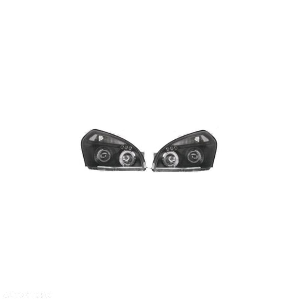 Set faruri tuning Hyundai Tucson (JM) 06.2004-10.2009 stanga/dreapta tip bec H1+H1, cu lumina pozitie fibra, angel eyes, negru - 1