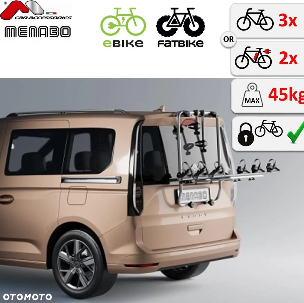 VW CADDY V  Bagażnik rowerowy Menabo SHADOW 2.0 - NA KLAPĘ NA 3 ROWERY DO VW CADDY V 2020- - 7