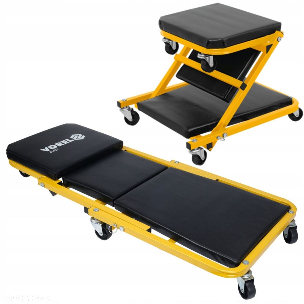 LEŻANKA WARSZTATOWA SKŁADANA SIEDZISKO TABORET STOŁEK WÓZEK 2w1 150kg 91x41 - 1