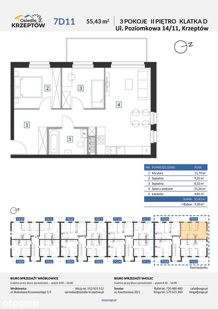 55,43m² +STRYCH 37m² +BALKON 9,10 m²! +M.PARKING.-pod Wrocławiem+las