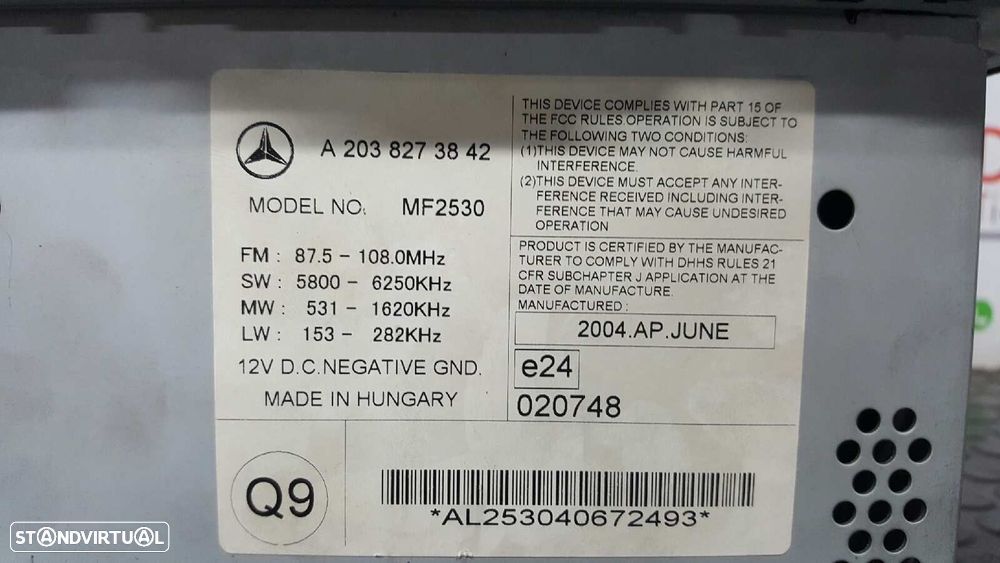SISTEMA AUDIO / RADIO CD MERCEDES CLASE C (W203) BERLINA 220 CDI (LA) (203.008) - 9