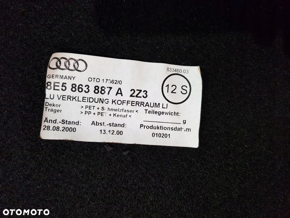 boczek bagażnika lewy tył 8e5863887a audi a4 b6 eur sedan - 6