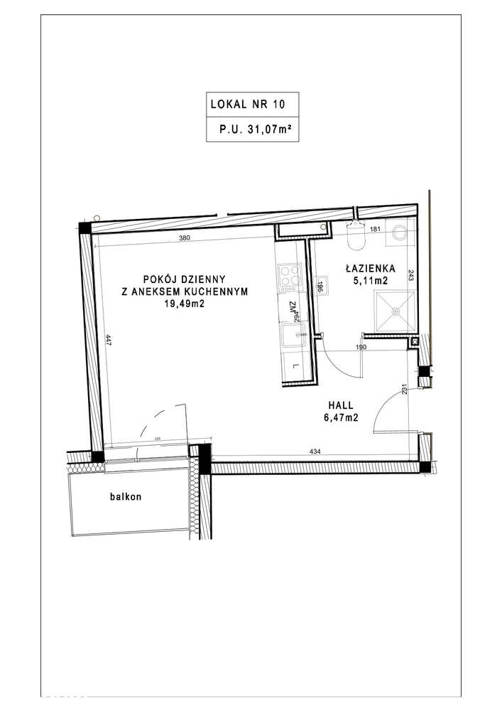 Mieszkanie Nr 10 - Piętro I - 31,07m2