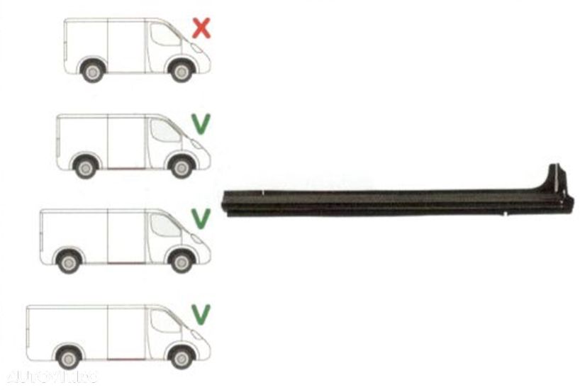 Prag Ford Transit (V184/5) 05.2000-04.2006 Dreapta , sub usa culisanta model Mijlociu/LUNG , lungime 1430mm, prag din metal - 1