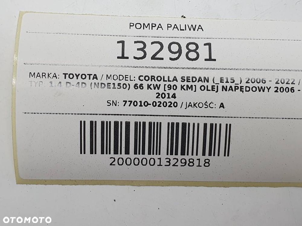 POMPA PALIWA TOYOTA COROLLA E15 77010-02020 1.4 D-4D 90KM EUROPA - 4