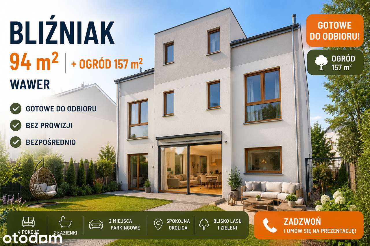 4 pokoje | Ogród 157 m² | Gotowe | Wawer | Bez PCC i prowizji