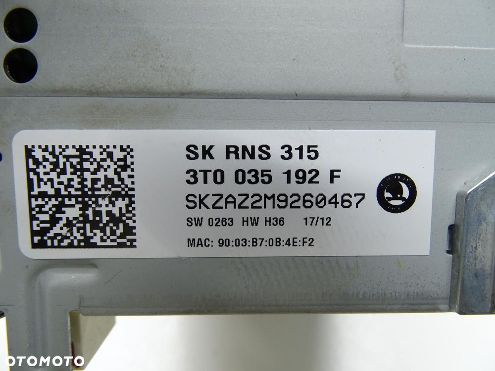RADIO RADIOODTWARZACZ CD MP3 NAVI NAWIGACJA 3T0035192F SKODA YETI I 5L - 7