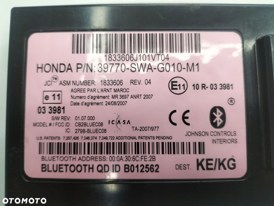 MODUŁ BLUETOOTH HONDA CR-V III LIFT 39770-SWA-G010-M1 - 3