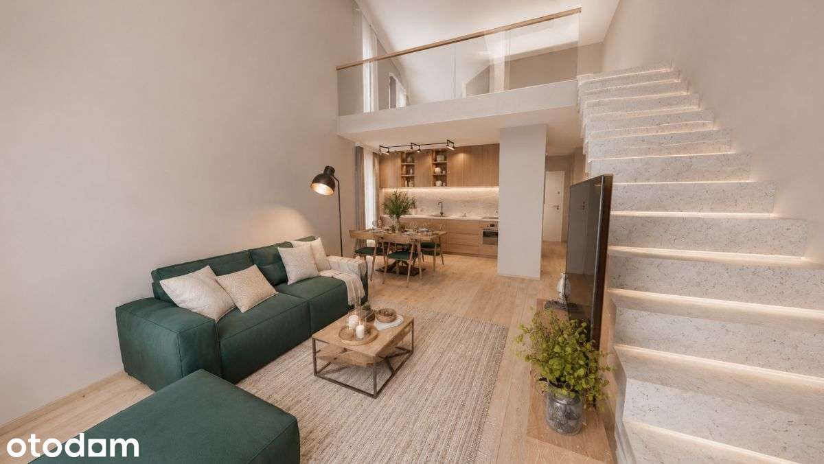 Wysoki salon i dwa poziomy 4 pokojowy apartament
