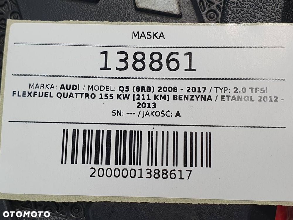 MASKA POKRYWA SILNIKA AUDI Q5 8R 2011 - 13