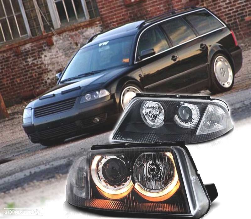FARÓIS VOLKSWAGEN VW PASSAT 3BG 00-05 ANGEL EYES FUNDO NEGRO - 1