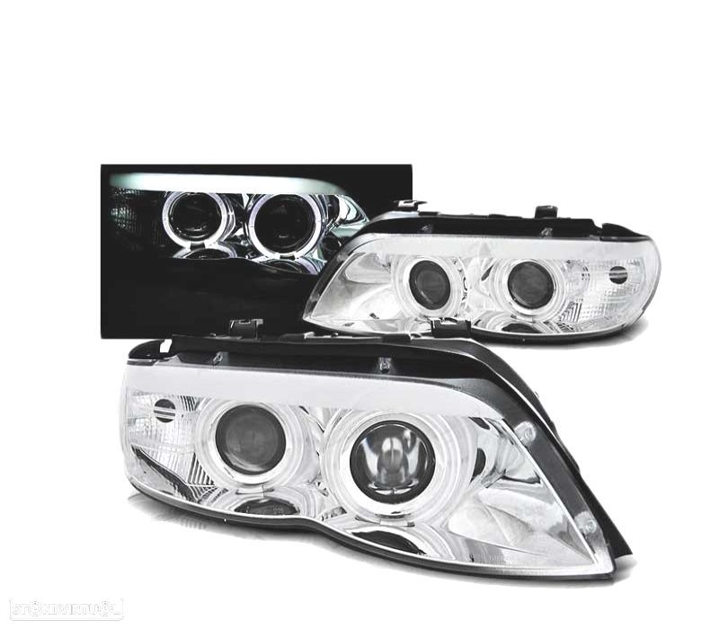 FARÓIS ANGEL EYES XENON BMW X5 E53 03-06 CHROME CROMADO - 1