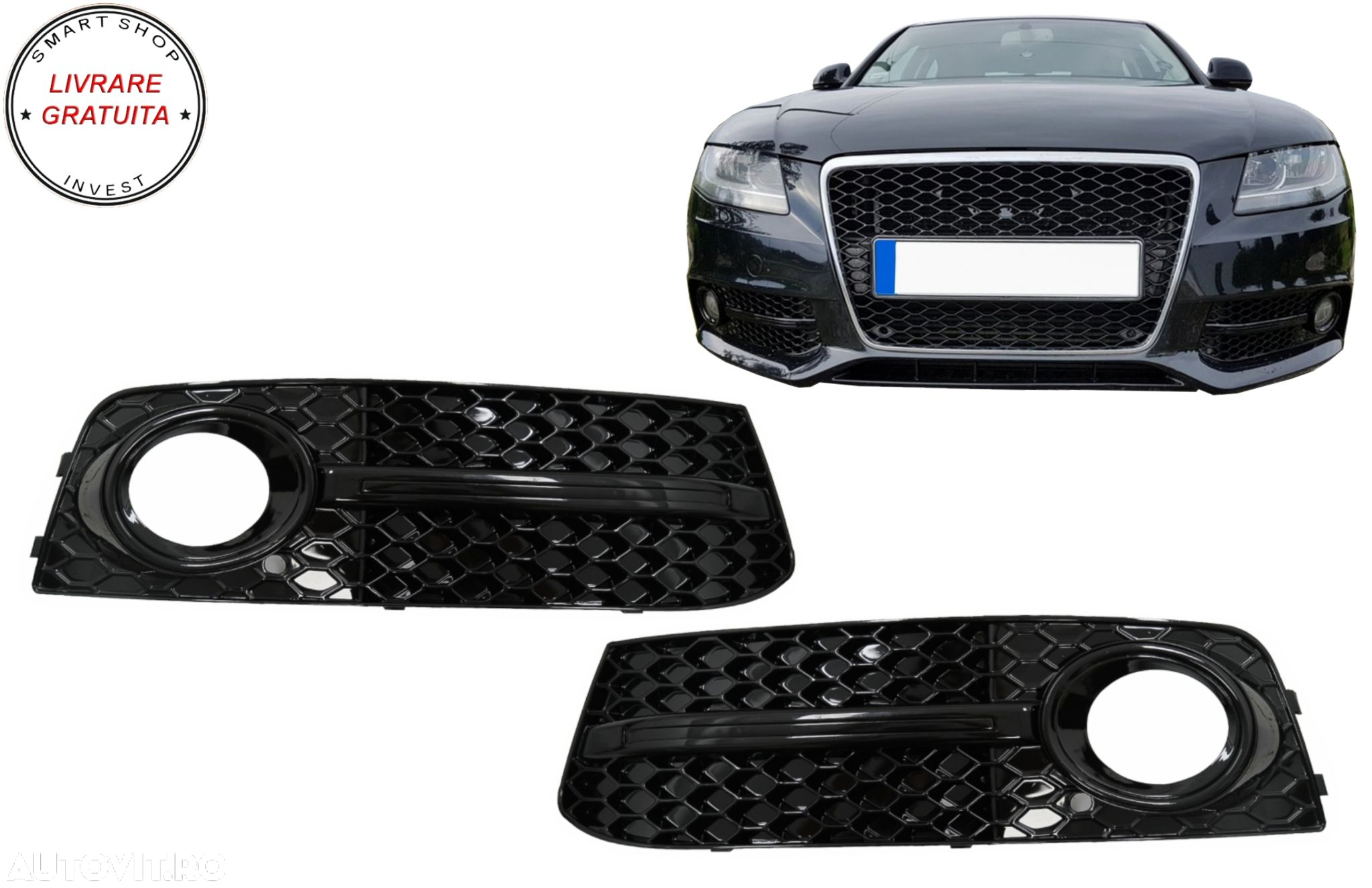 Grile Laterale Bara Fata AUDI A4 B8 8K (2007-2011) S4 Design Negru Lucios- livrare gratuita - 7