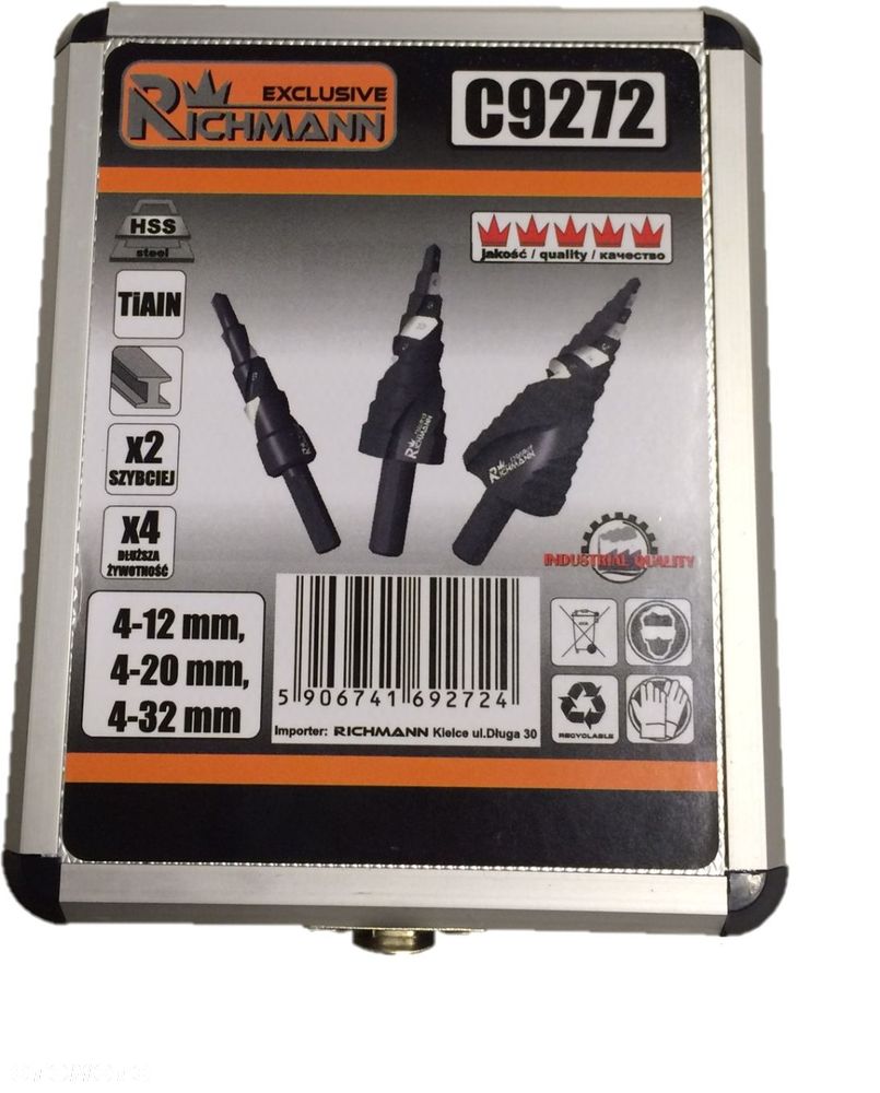 WIERTŁA STOPNIOWE SPIRALNE DO METALU 4-32 mm 3 szt - 9