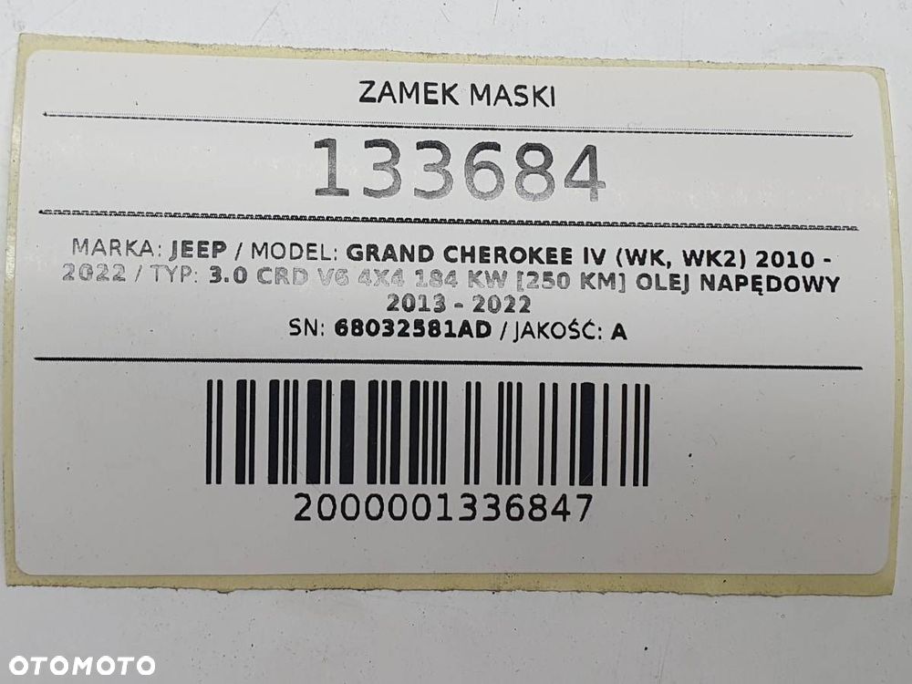 ZAMEK MASKI LINKA OTWIERANIA MASKI JEEP GRAND CHEROKEE IV WK2 68032581AD - 6