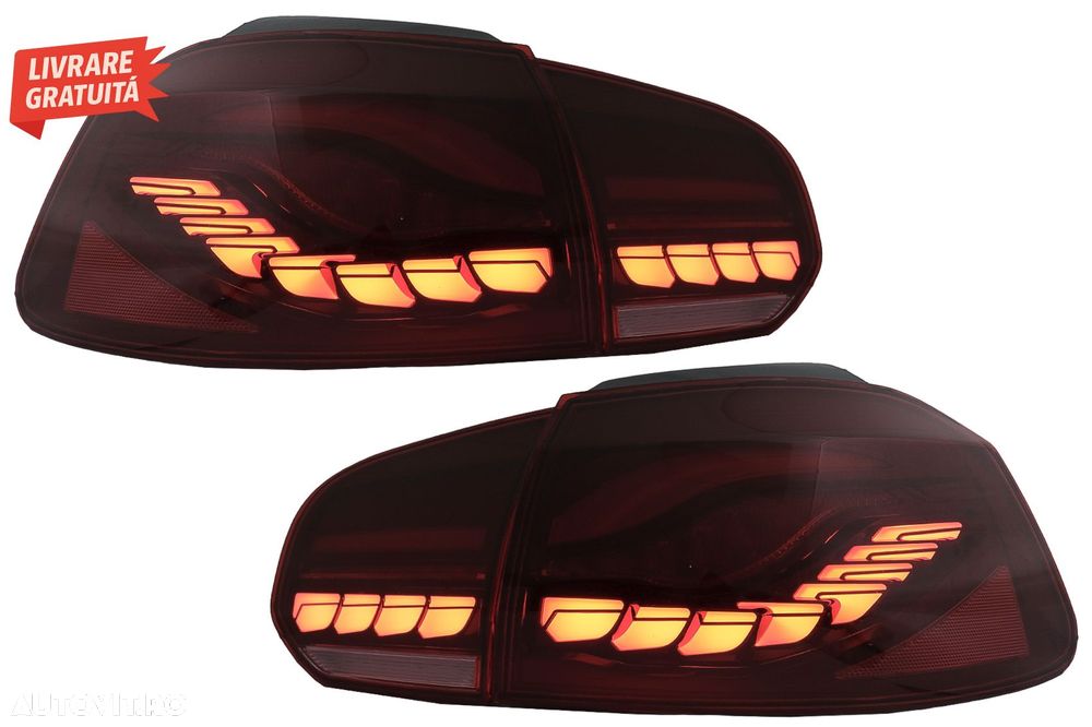 Stopuri Full LED VW Golf 6 VI (2008-2013) Rosu Fumuriu cu Semnal Dinamic- livrare gratuita - 1