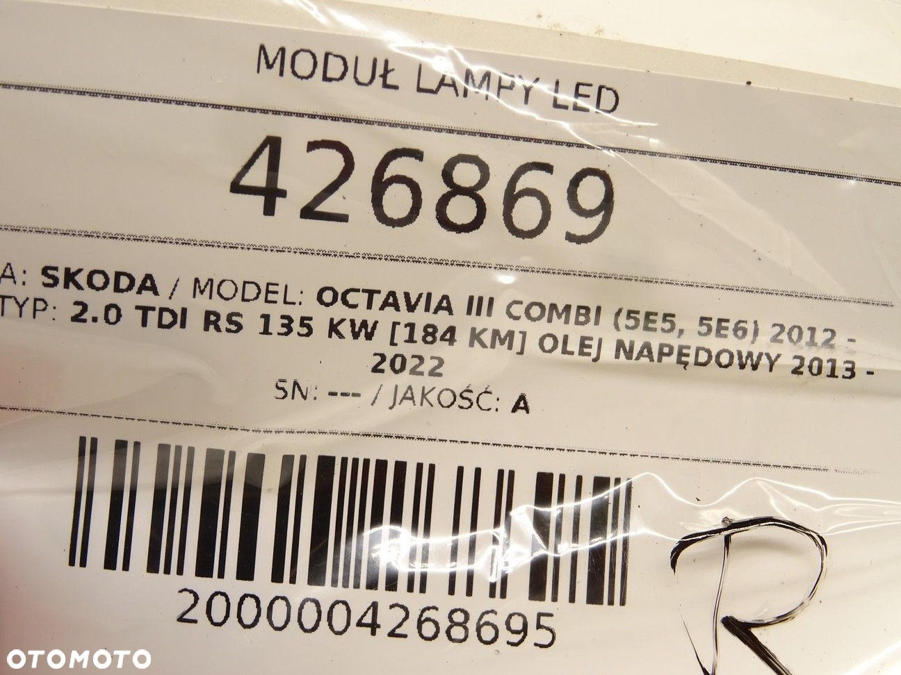 MODUŁ LAMPY LED - 173.00 PLN - SKODA OCTAVIA III Combi (5E5, 5E6) 2012 - 2022 2.0 TDI RS 135 kW - 5