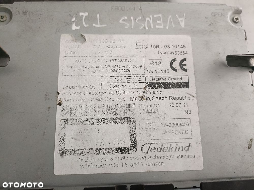 TOYOTA AVENSIS T27 09-11 r. RADIO RADIOODTWARZACZ RADIOODBIORNIK EU + - 3