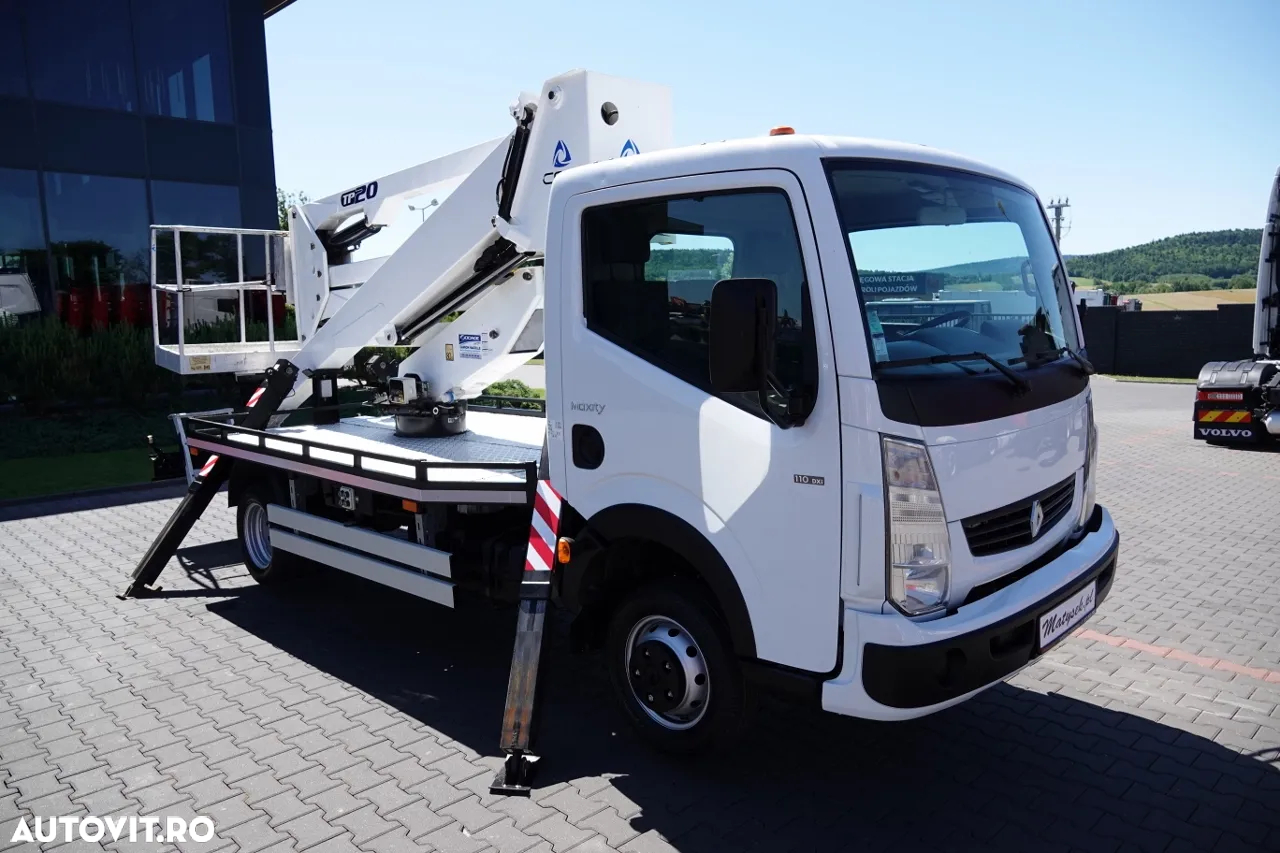 Renault MAXITY 110 DXI / ELEVATOR 20 METRI / ELEVATOR CU CULBIE TP20 / COȘ PENTRU 2 PERSOANE - 250 KG / 42.000 KM / CONTRACT POST-SERVICE - 7