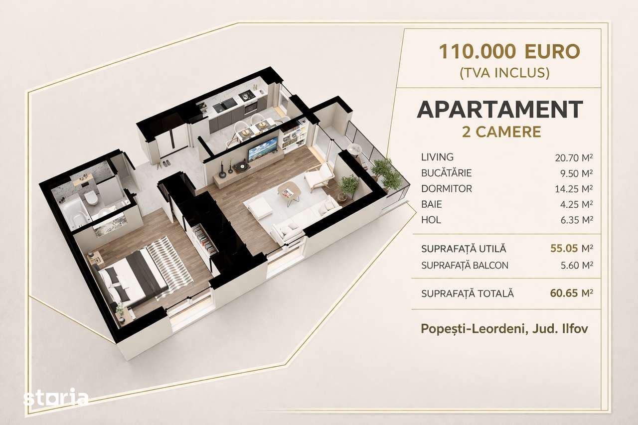 Apartament 2 camere, 61 mp — Șoseaua Olteniței | Direct dezvoltator — fotografia 1