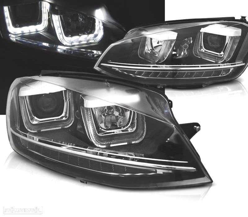 FAROS VOLKSWAGEN VW GOLF 7 12-17 U-TYPE DRL DINAMICOS PRETO - 1