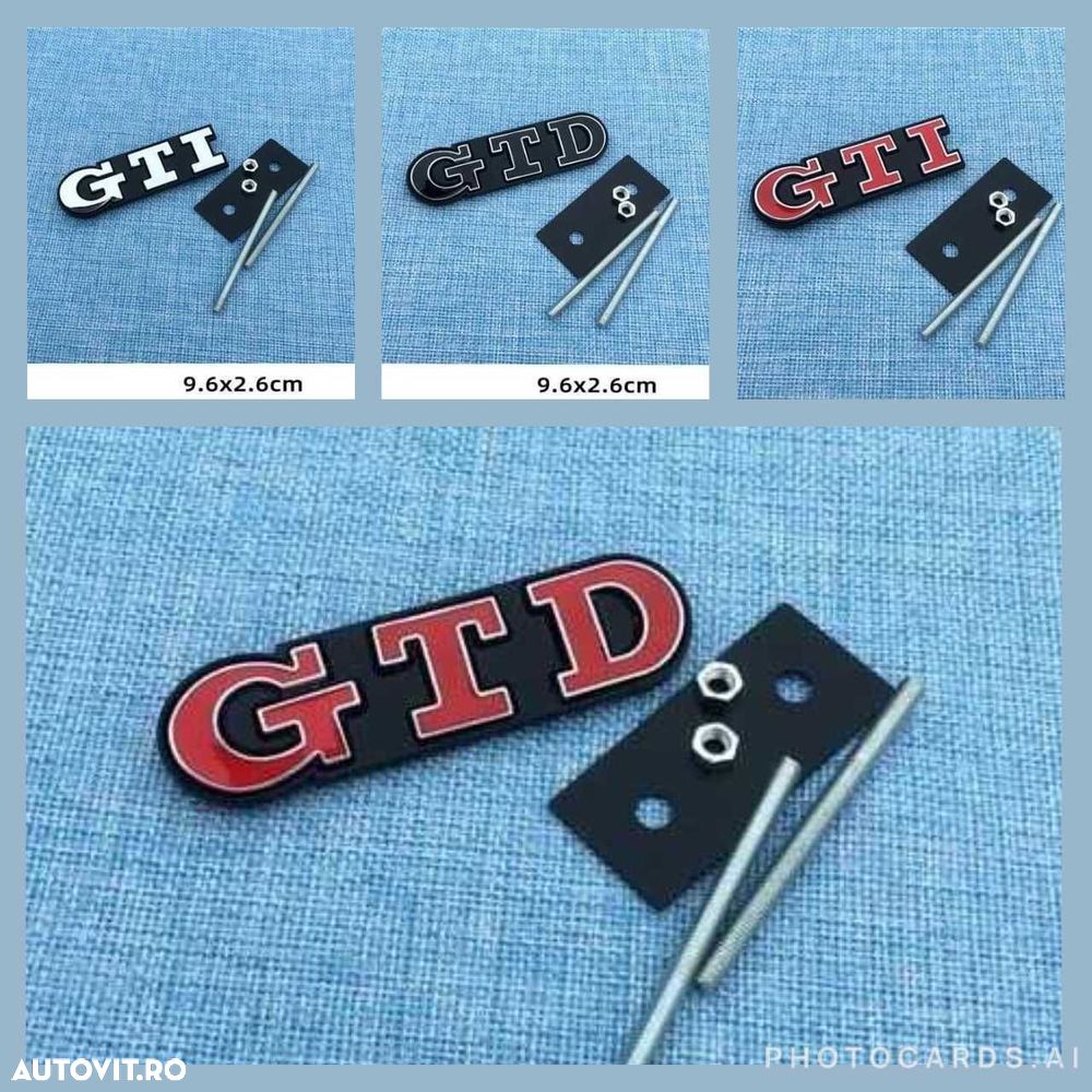 Emblema Metalica 3D cu Suport GTI GTD pentru Grila Fata VW Volkswagen - 2