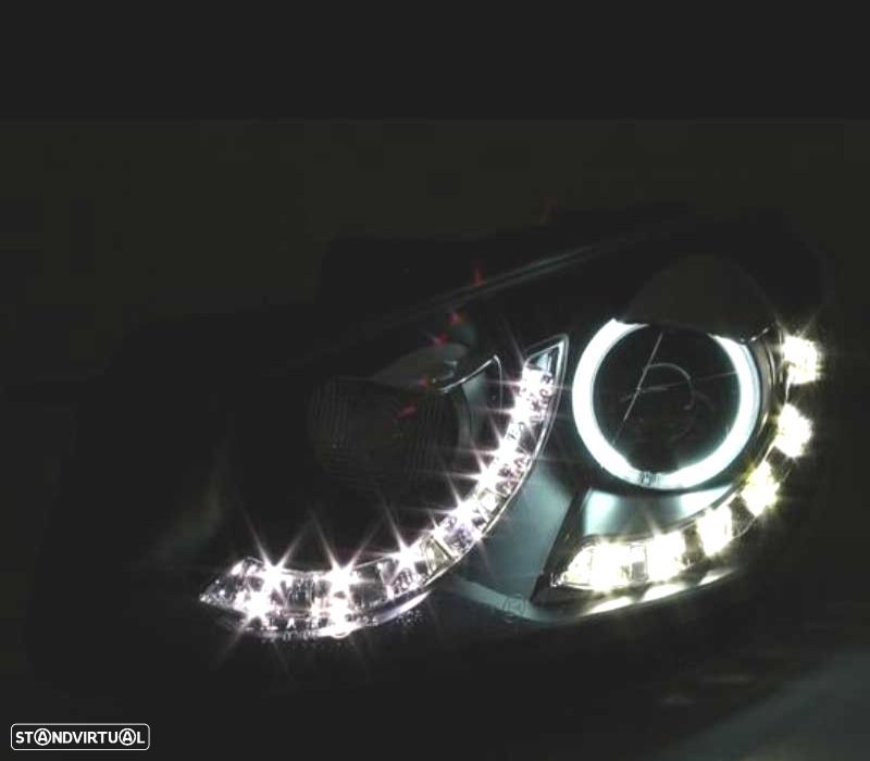 FARÓIS FRENTE LUZ DIURNA ANGEL EYES VOLKSWAGEN VW GOLF 6 FUNDO PRETO - 2