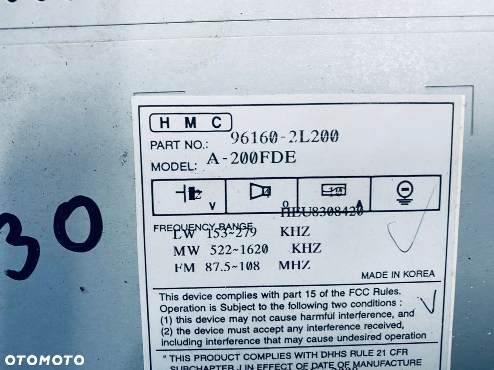 CZYTNIK RADIA RADIO ODTWARZACZ HYUNDAI I30 07-12R ; 96160-2L200 ; 961602L200 RADIOODTWARZACZ ORYGINAŁ - 8