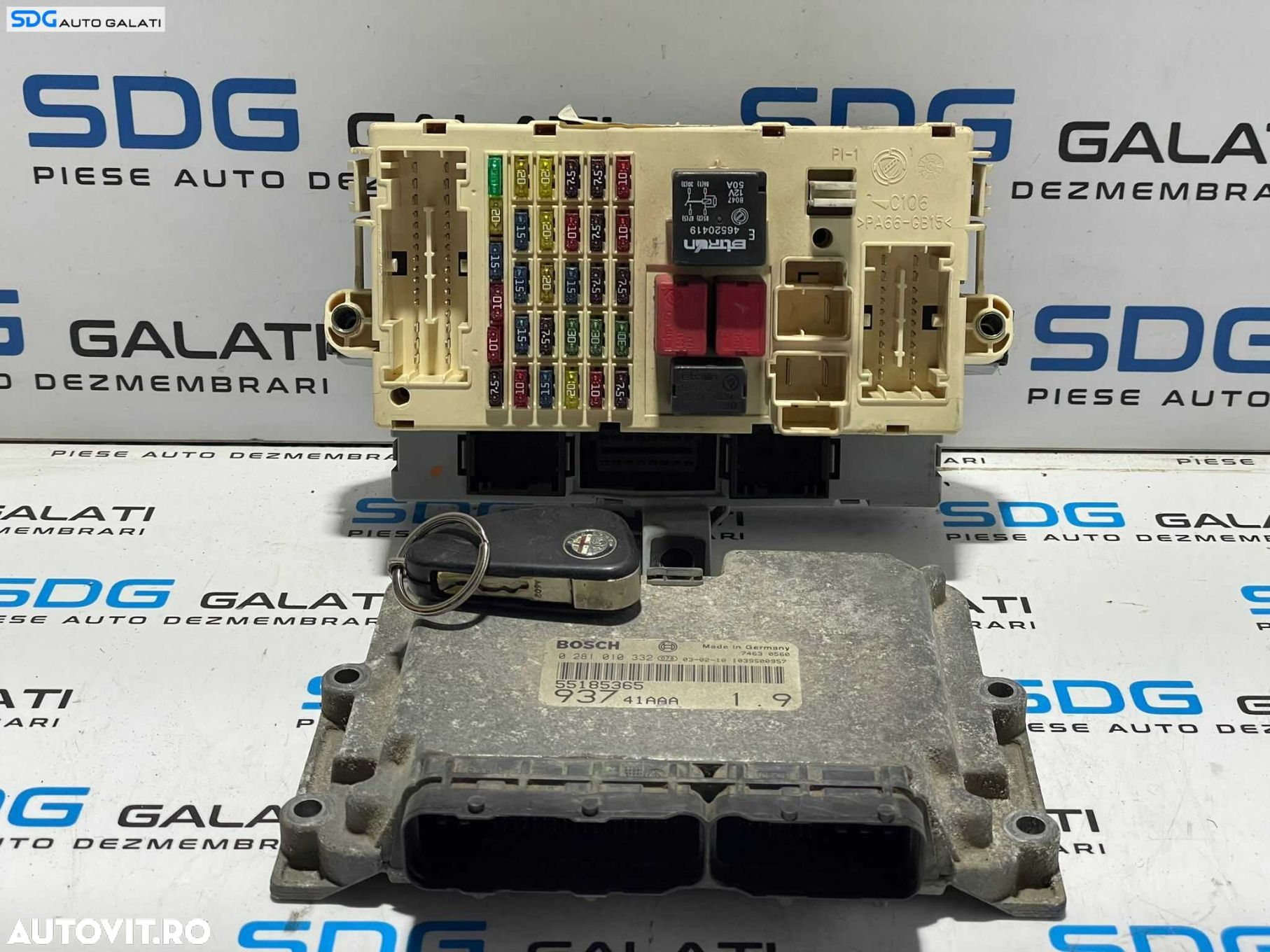Kit Pornire ECU Calculator Motor Tablou Panou Relee Sigurante Cheie Chei CIP Imobilizator Alfa Romeo 147 1.9 JTD 2000 - 2007 Cod 55185365 0281010332 51711428 [L3129] [L3130] [L3131] - 1