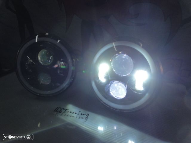 Faróis FULL LED CREE de 7 polegadas com médios, maximos, Angel eyes e pisca em led fundo preto, compatíveis com Hummer, Jeep Wrangler JK TJ LJ, Land Rover Defender, Mercedes classe G W463, Nissan, Suzuki, veículos 4x4, Harley Davidson. - 10
