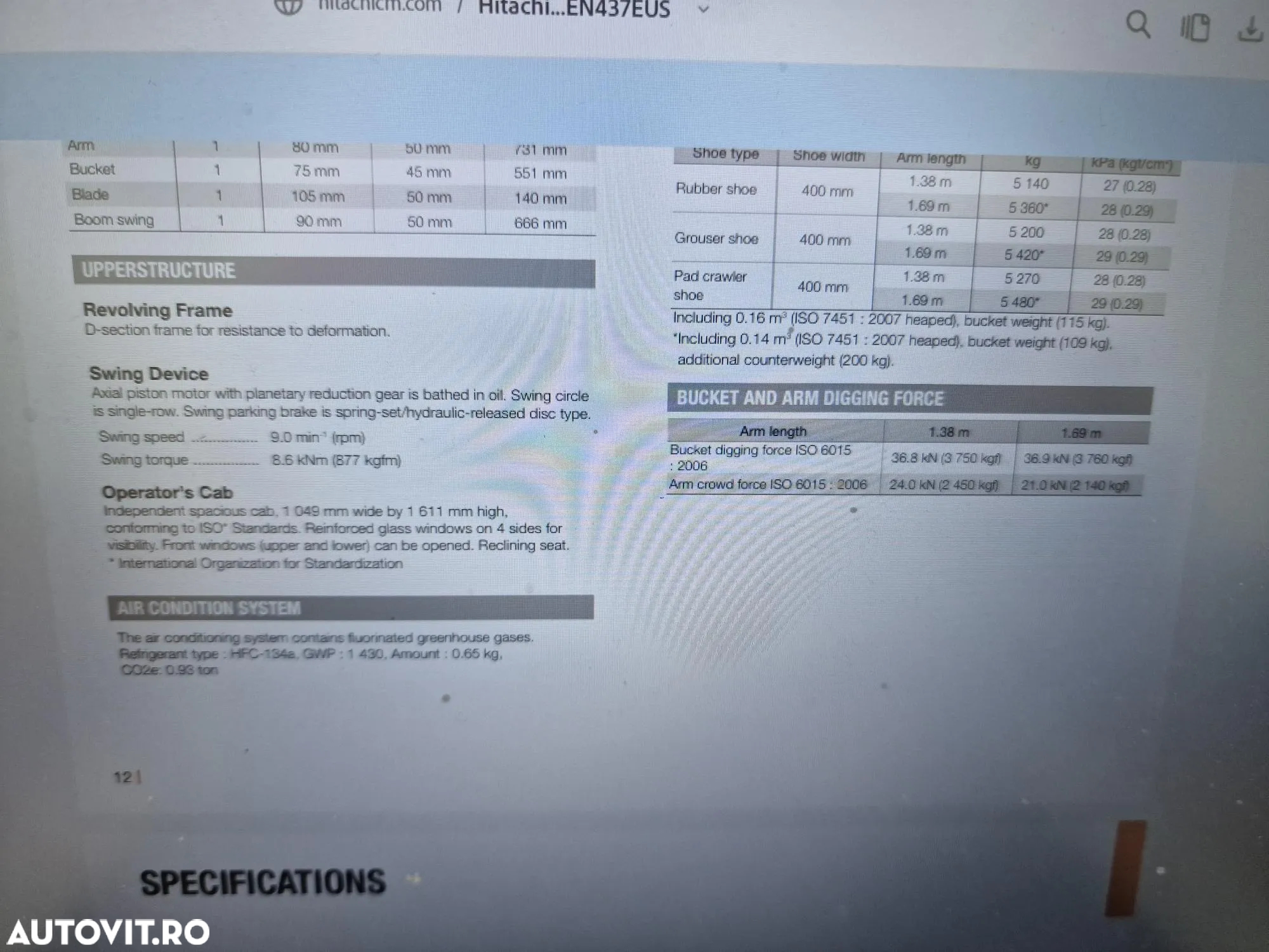 Hitachi ZX55, 5,5 tone, Cupa excavare+cupa taluz, inst picon, AC, Senile 90% ok, Computer de bord in limba romana, CA NOU, posibilitate leasing 4 ani-PROMOTIE 57900 EUR+Tva - 38