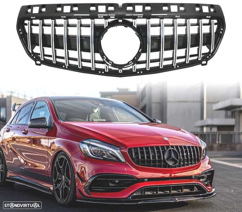 GRELHA FRONTAL MERCEDES A W176 12-15 GTR PRETO CROMADO A45 GT-R PANAMERICANA - 1