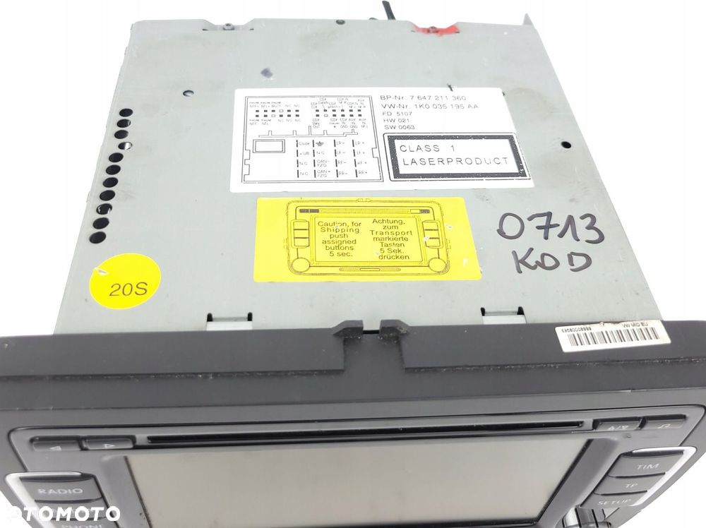 VW PASSAT B6 B7 GOLF V VI TOURAN RADIO DOTYKOWE 3C8035195G DAB Z KODEM - 6