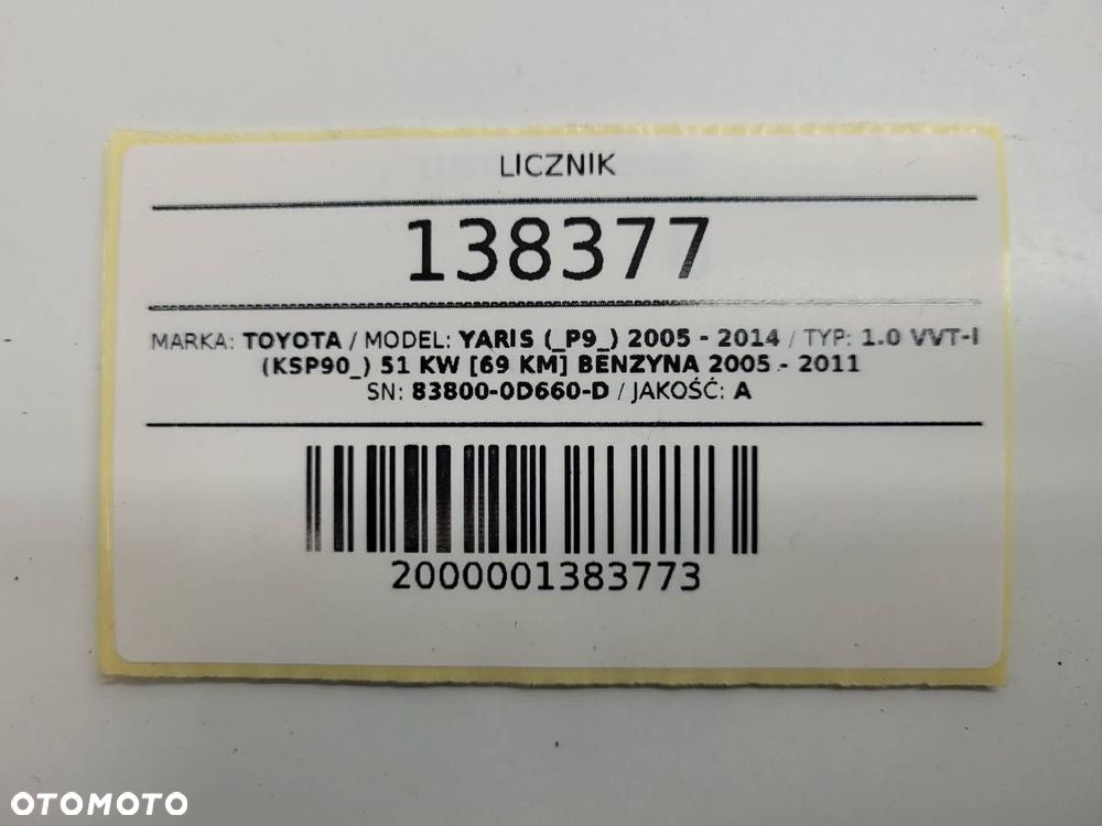 LICZNIK ZEGARY TOYOTA YARIS II 1.0 VVTI 69KM 83800-0D660-D EUROPA - 13