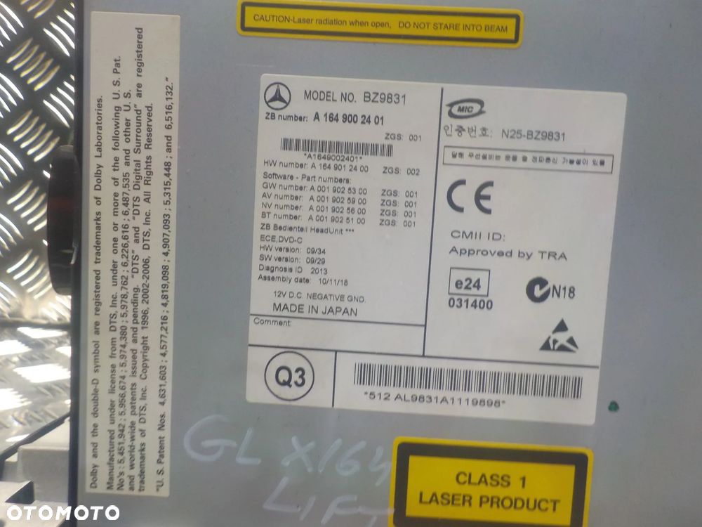 MERCEDES GL X164 RADIOODTWARZACZ NAWIGACJA A1649002401 - 4