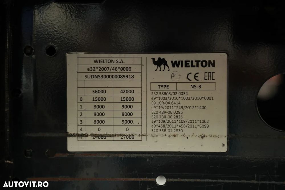 Wielton CORTINĂ / STANDARD / PUNCT DE ACOPERIȘ CULISANT / ACOPERIȘ CULISANT / 385/65 R22.5 - 26