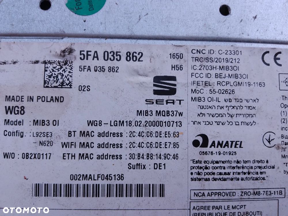 SEAT MIB STEROWNIK 5FA035862 MMI NAWIGACJA 5FA035862K - 8