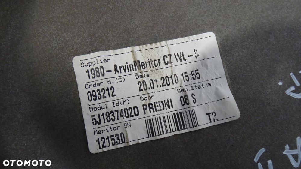 PODNOŚNIK SZYB PRAWY PRZÓD SKODA FABIA II 1.9TDI 5J1837402D - 5