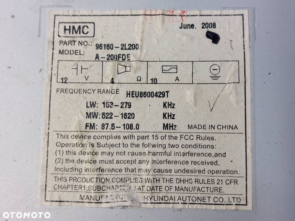 RADIO ODTWARZACZ + PANEL NAWIEWU + RAMKA HYUNDAI I30 I 96160-2L200 - 6
