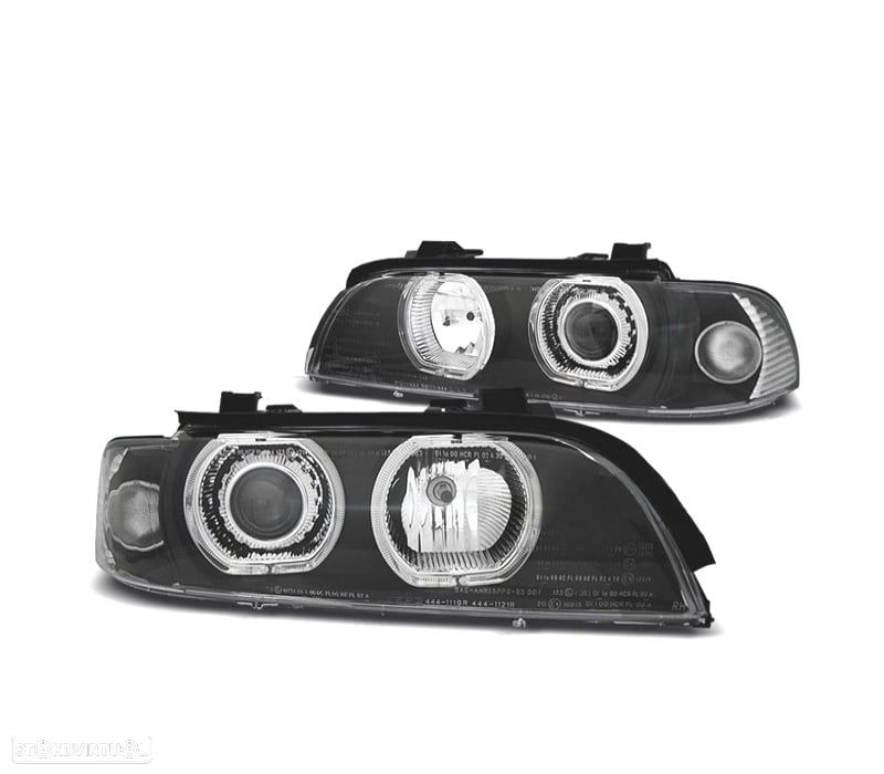 FARÓIS BMW E39 95-00ANGEL EYES LED FUNDO PRETO - 1