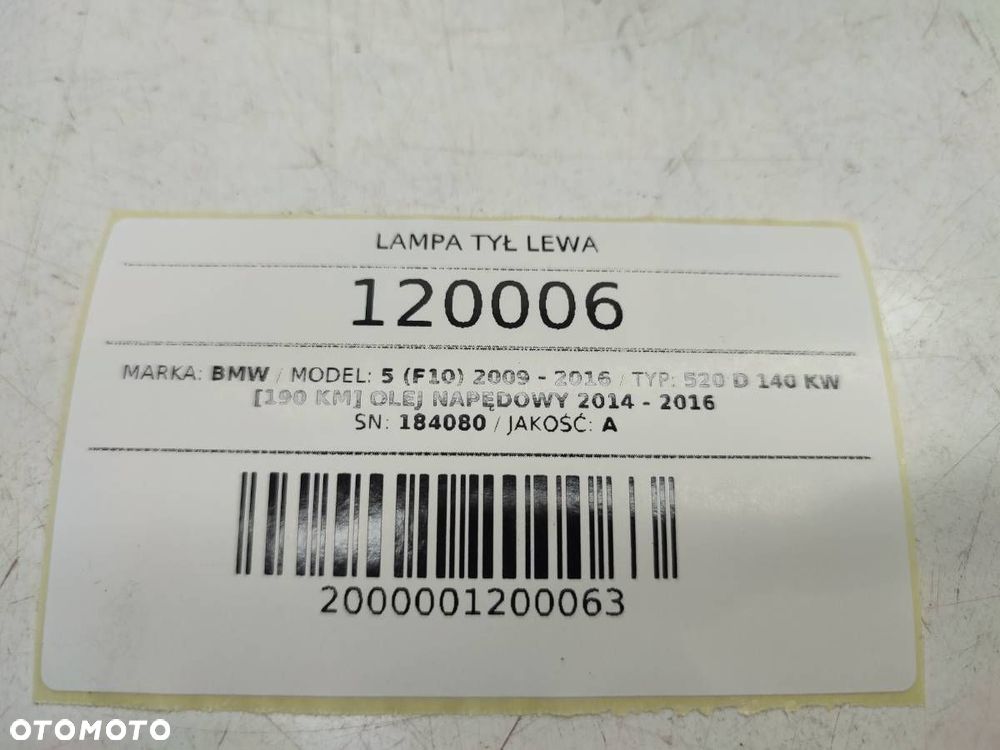 LAMPA LED TYŁ TYLNA LEWA W BŁOTNIK BMW 5 F10 LIFT EUROPA - 6