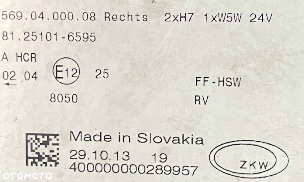 MAN TGS TGX LIONS CITY LAMPA REFLEKTOR PRAWA PRZÓD 81251016595 29.10.19 - 12