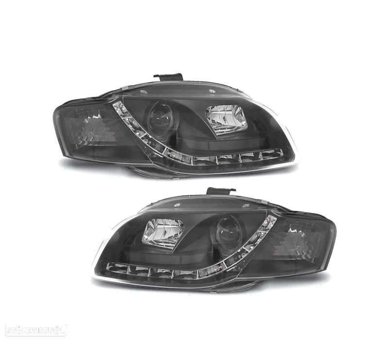 FARÓIS AUDI A4 B7 04-07 LUZ DIURNA FUNDO NEGRO - 1
