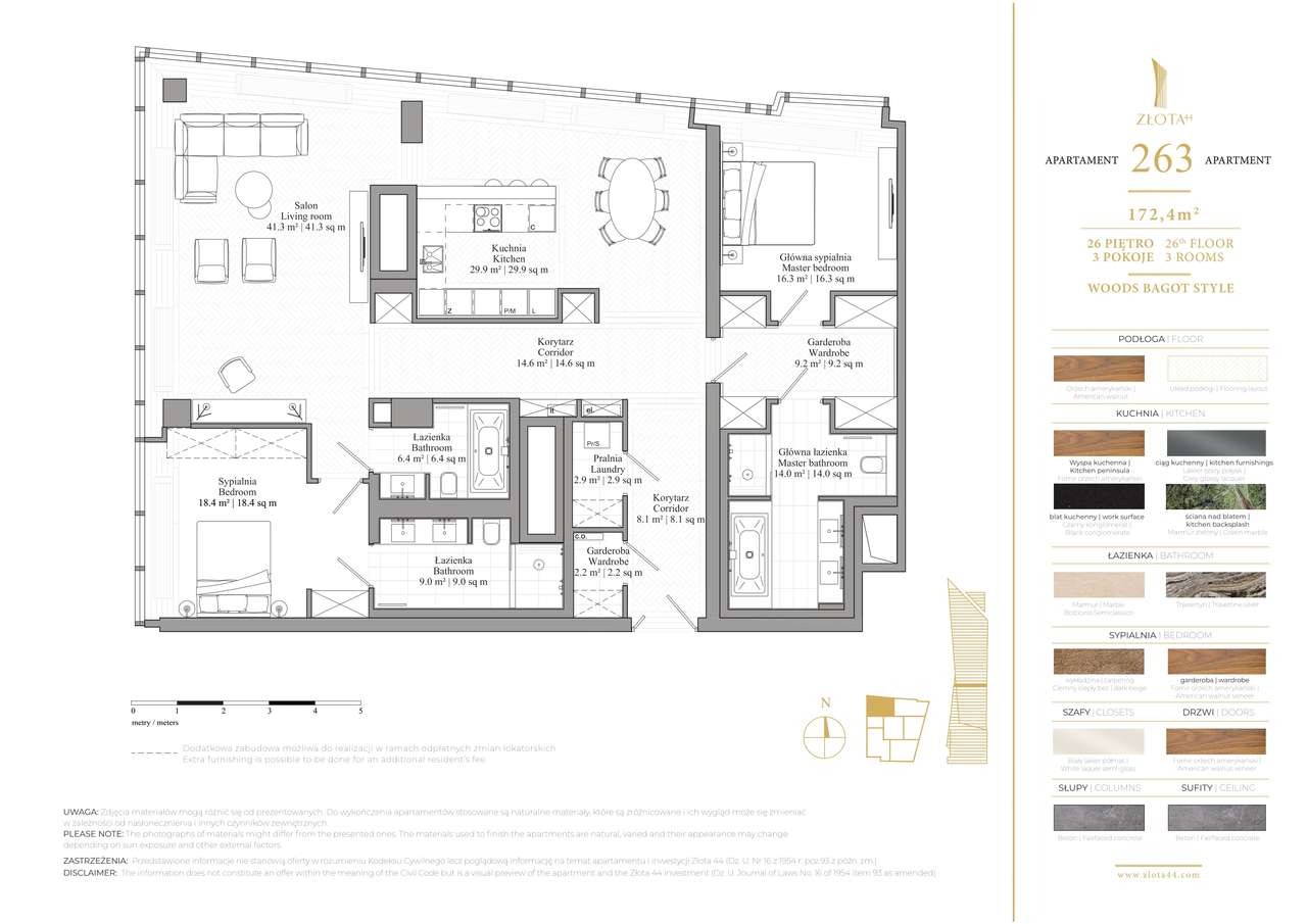 172,4 m² | Złota 44 | 26. piętro | 3 pokoje