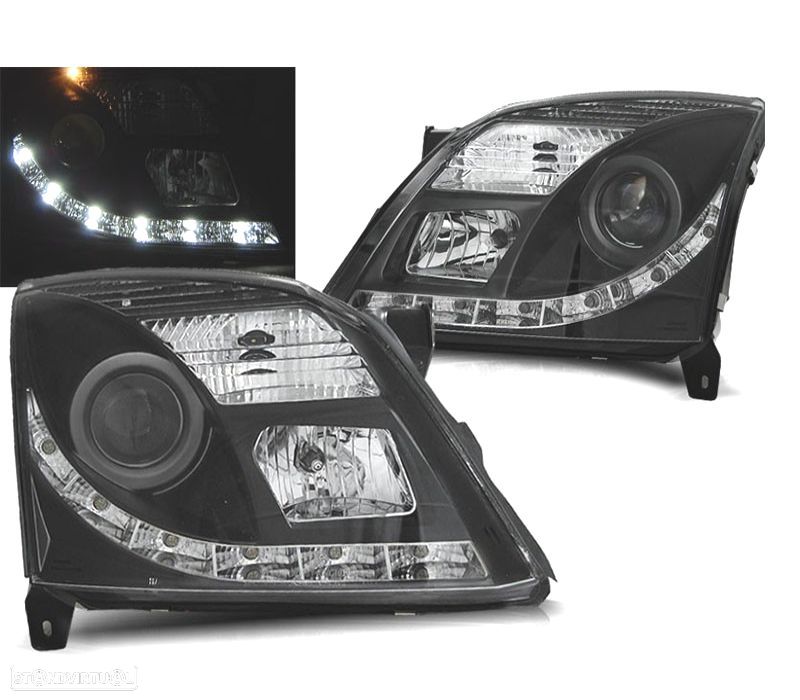 FARÓIS OPEL VECTRA C 02-05 TRU DRL FUNDO NEGRO - 1