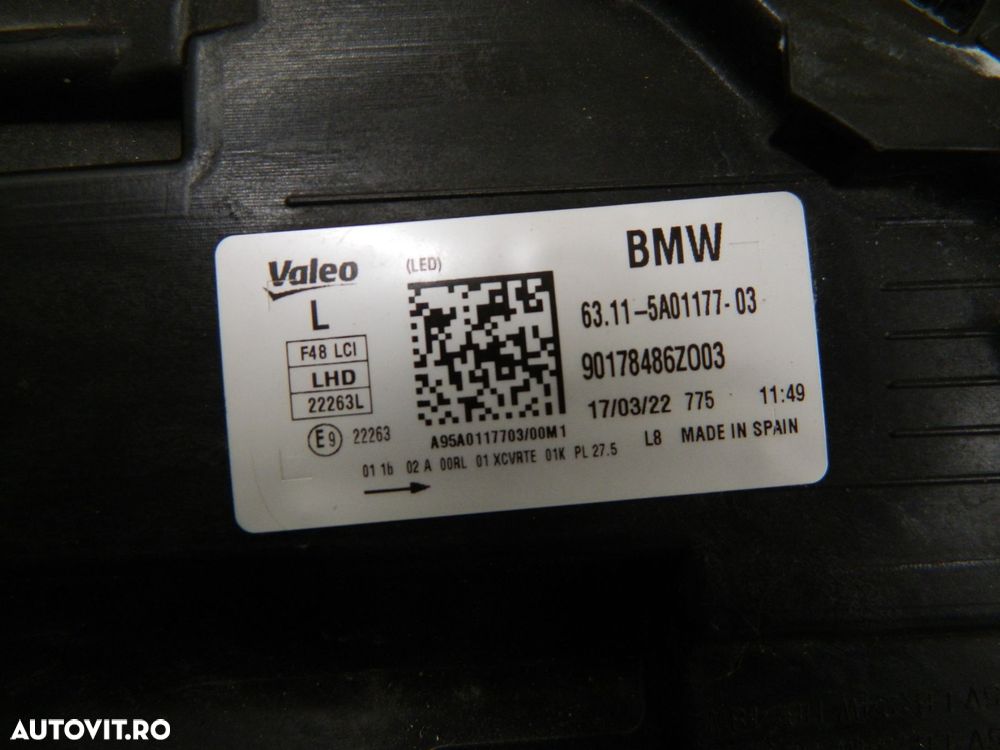 Far stanga BMW X1 F48 LCI FULL LED, 2019, 2020, 2021, 2022, 2023, cod origine 63115A011770-3. - 7