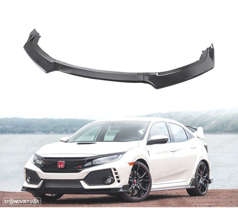 SPOILER LIP FRONTAL HONDA CIVIC 19-21 LOOK TYPE R PRETO BRILHANTE - 1